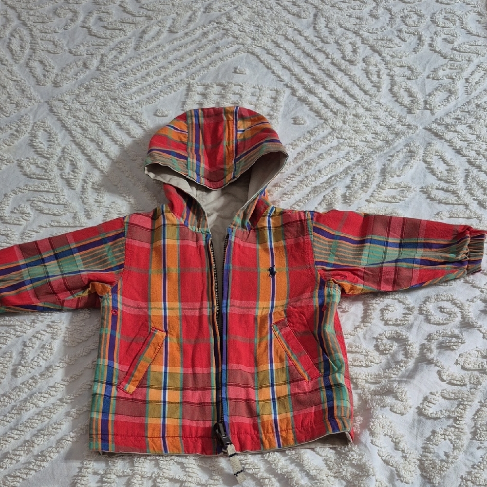 Polo Ralph Lauren Colorful Plaid Hooded Jacket Reversible Size 9M.